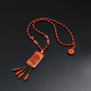 柿子红南红吊牌佛珠