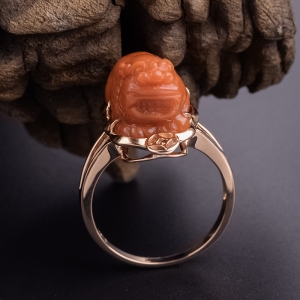 18K金镶嵌柿子红南红貔貅戒指