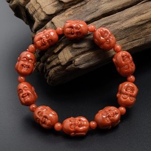 川料柿子红南红佛头手串