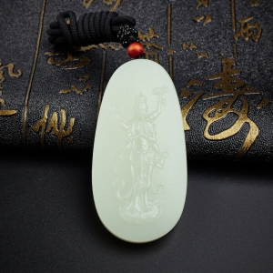 和田玉六臂观音吊坠牌