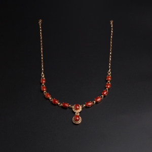 18K金镶钻珊瑚项链