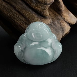 细糯种淡蓝底翡翠佛吊坠