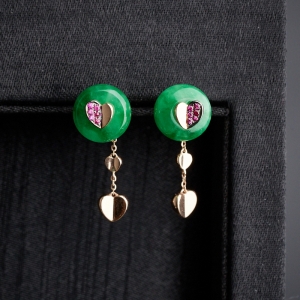 糯种满绿翡翠耳环