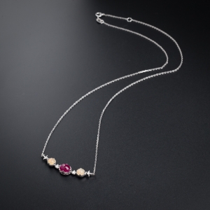18K金镶钻红宝石项链