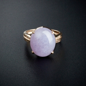 18K金镶钻糯种紫罗兰翡翠戒指