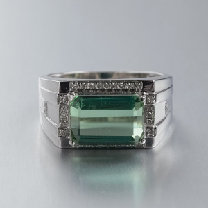 18K金镶钻绿碧玺男戒
