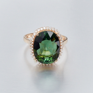 18K金镶钻绿碧玺戒指