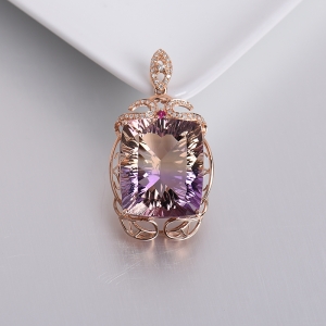18K金镶钻紫黄水晶吊坠