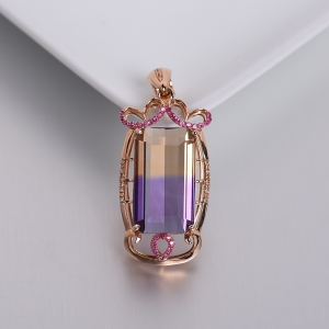 18K金镶钻紫黄水晶吊坠