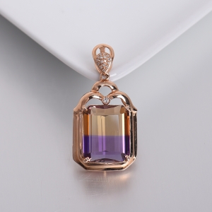 18K金镶钻紫黄水晶吊坠