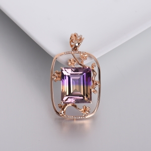 18K金镶钻紫黄水晶吊坠