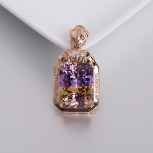 18K金镶钻紫黄水晶吊坠