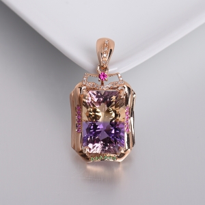 18K金镶钻紫黄水晶吊坠