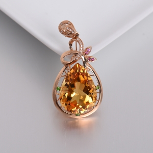 18K金镶钻黄水晶吊坠