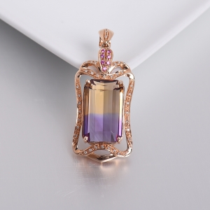 18K金镶钻紫黄水晶吊坠