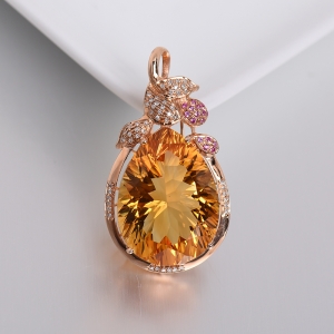 18K金镶钻黄水晶吊坠
