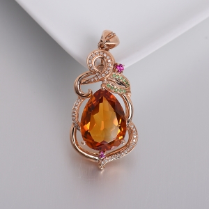 18K金镶钻黄水晶吊坠