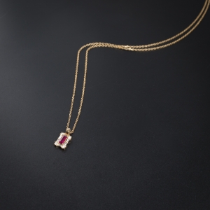 18K金镶钻红宝石项链