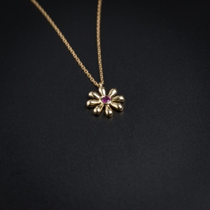 18K金镶钻红宝石项链