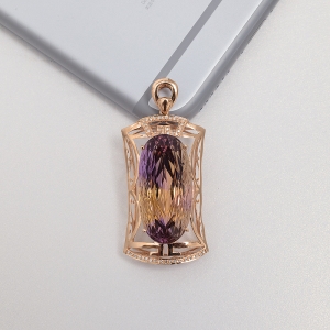 18K金镶钻紫黄晶吊坠