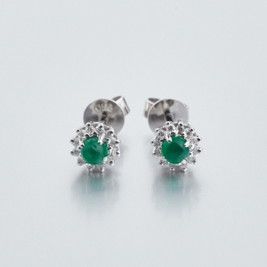 18K金镶钻祖母绿耳钉