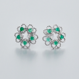 18K金镶钻祖母绿耳钉