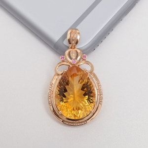 18K金镶钻黄水晶吊坠
