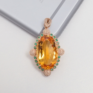 18K金镶钻黄水晶吊坠