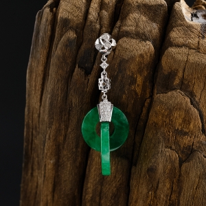 18K金镶钻糯种浓绿翡翠平安扣吊坠