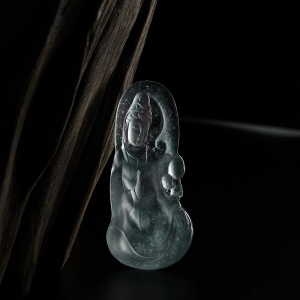 冰种雪花棉翡翠观音吊坠