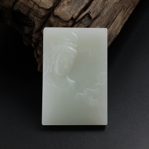 和田玉观音方牌吊坠