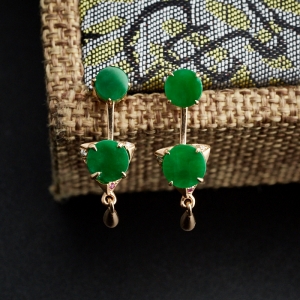 18K金镶冰糯种翠色翡翠耳钉