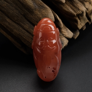 樱桃红南红飘花财神吊坠