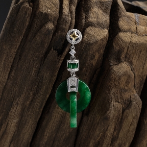 18K金糯种翠色翡翠平安扣吊坠