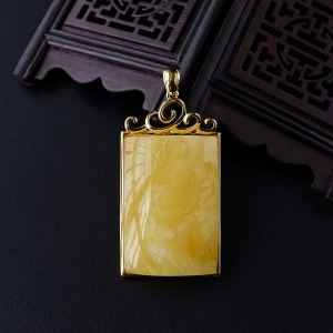 银镀金满蜜蜜蜡无事牌吊坠