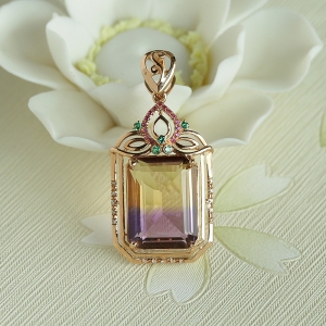 18K金镶钻紫黄晶吊坠