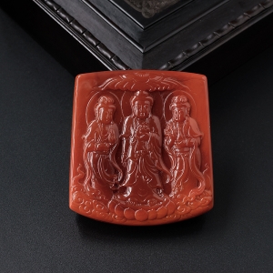 柿子红南红西方三圣吊坠