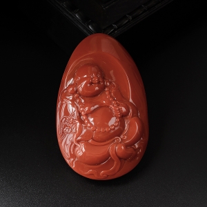 柿子红弥勒佛南红吊坠