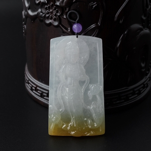 糯种飘黄翡翡翠观音吊坠