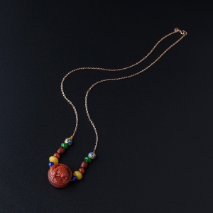 柿子红南红金鱼锁骨链