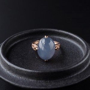 18K金镶细糯种茄紫翡翠戒指