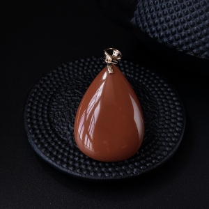 18K金镶满肉柿子红南红水滴吊坠