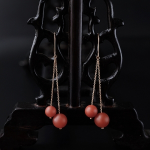 18k金保山南红双球耳坠