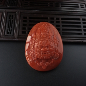 柿子红南红黄财神吊坠