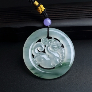 冰糯种飘花翡翠貔貅环吊坠