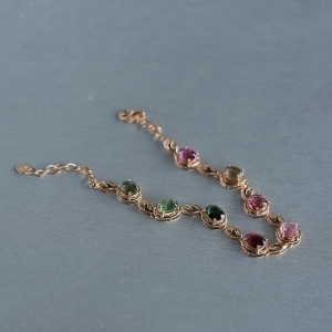 18K金镶钻碧玺手链