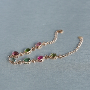 18K金镶钻碧玺手链