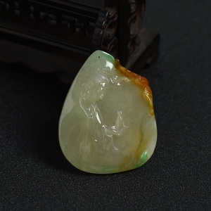 翡翠糯种俏色观音吊坠