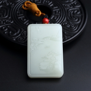 和田玉山水牌吊坠