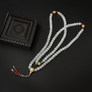 籽料和田玉莲花手串